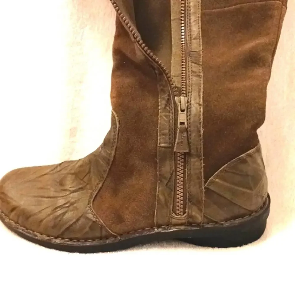 Clarks Leather Suede‎ Knee High Riding Boots Sz 9M COMFORT Sole BOHO KHAKI BROWN